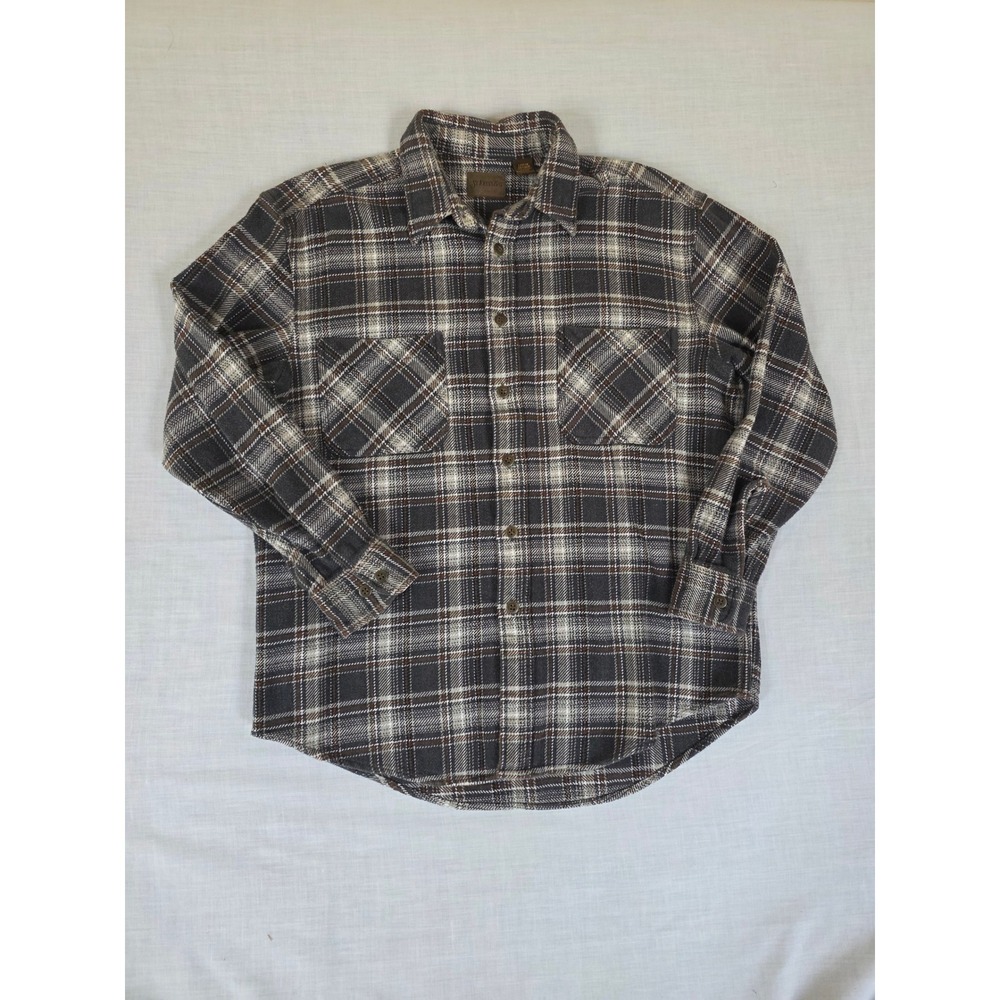 Vintage Heavyweight Flannel Shirt Plaid Button Up Large Grey Outdoor Work‎ 90s